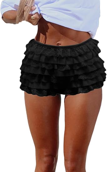 Meihuida Women Ruffle Shorts Lace Bloomers | Y2K Coquette Boy Shorts, Fairycore Lolita Sexy Layered Pettipants, Rave Festivals Cosplay Bottoms