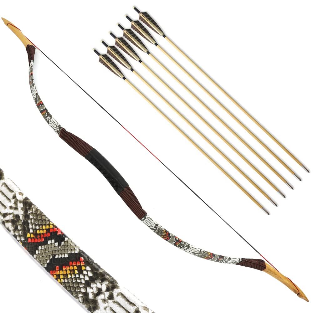 SHARROW Archery Traditional Bow Recurve Bow and Arrows Set Handmade Longbow Wooden Mongolian Horsebow Hunting Bow 20-50lbs for Adult Shooting Practice (35lbs, Mixed Color)