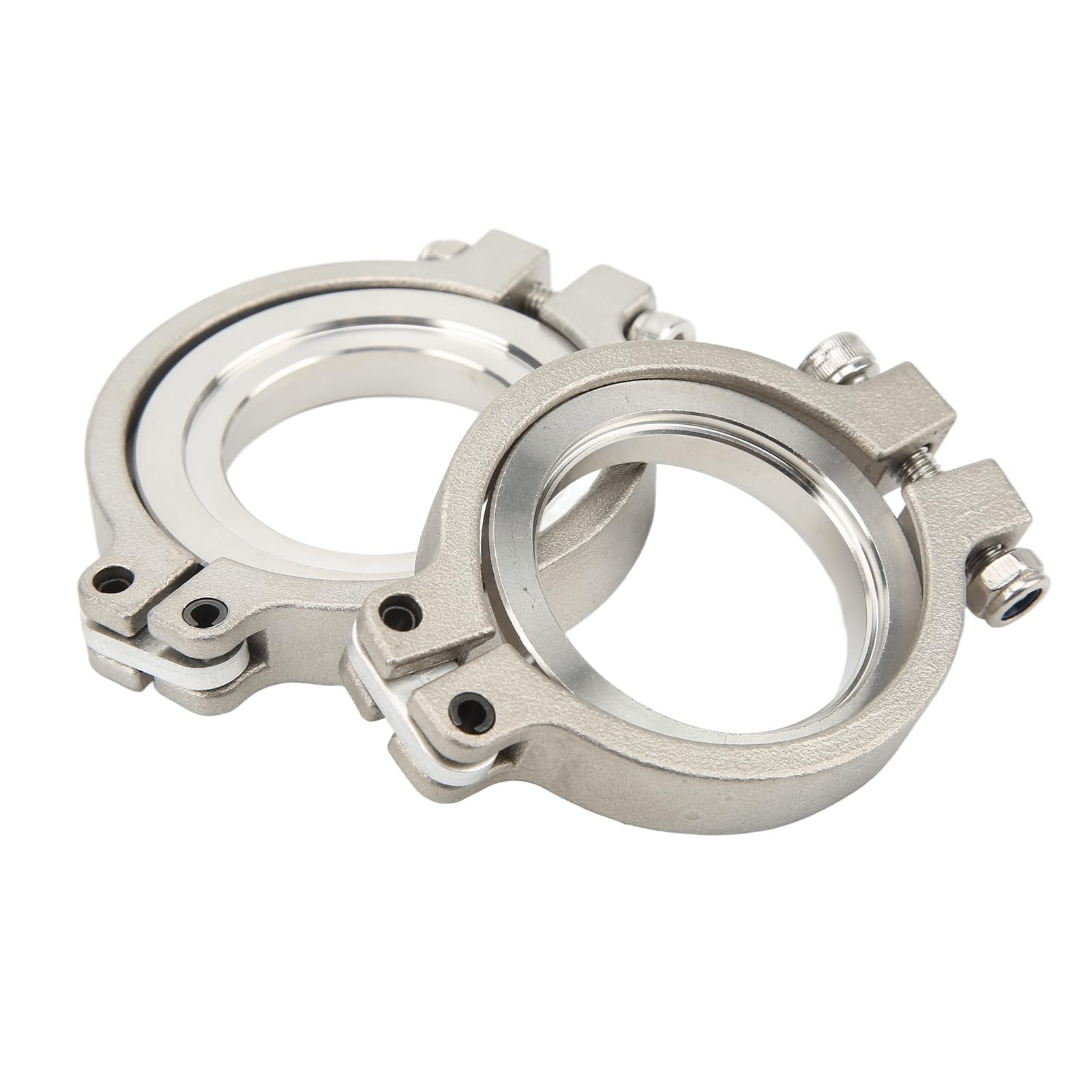Set di Morsetti a Banda V 44 Mm, KIMISS Morsetti di Scarico in Acciaio Inossidabile Kit di Riparazione della Flangia di Ingresso Kit di Morsetti a Flangia a Banda V Argento