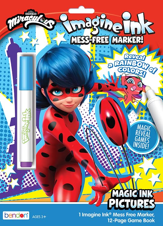 Bendon Miraculous Imagine Ink | Miraculous Coloring Book wih Mess Free Marker | Ladybug and Cat Noir Book | Officially Licensed (Large)