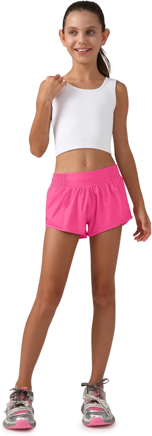 MCEDAR Girls Athletic Shorts with Liner, Quick-Dry Lightweight Active Workout Sports Running Shorts with Zip Pocket