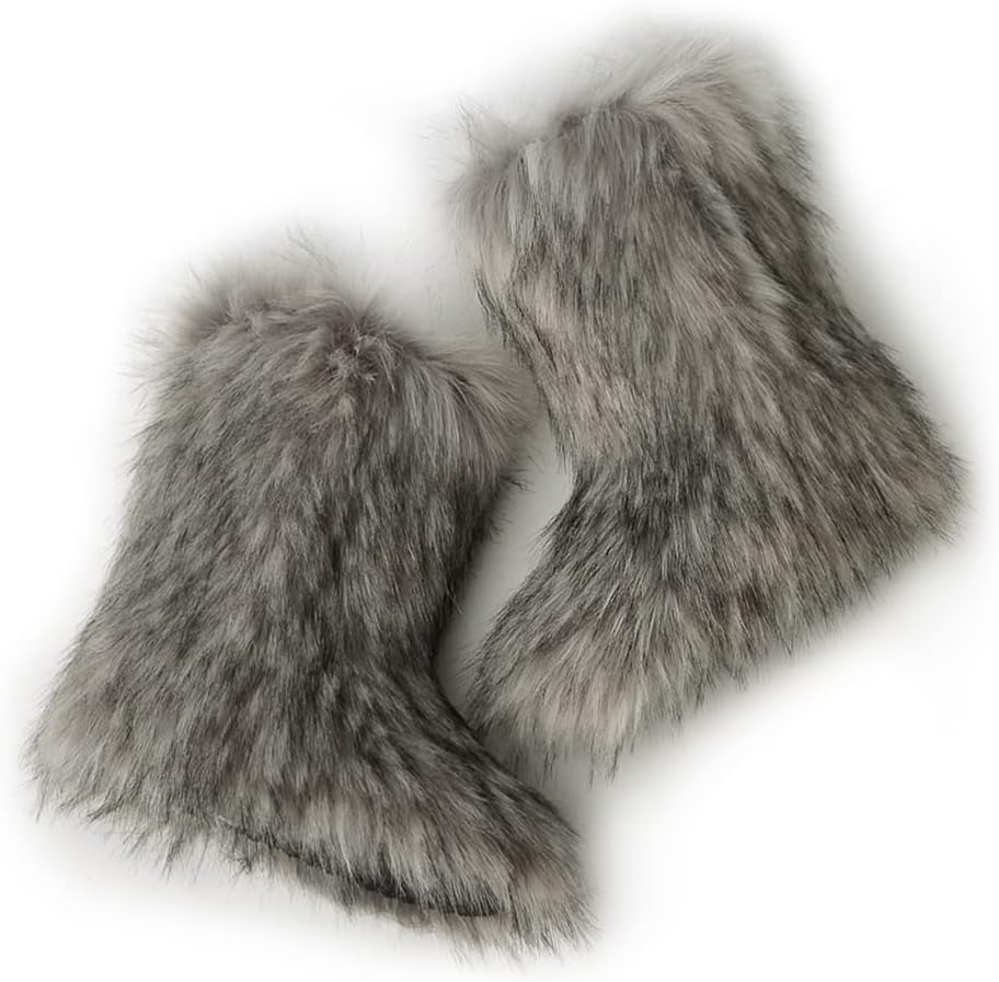 ZSGYCHCY Women's Faux Fur Boots Winter Fuzzy Fluffy Warm Furry Snow Boots Flat Shoes - Image 5