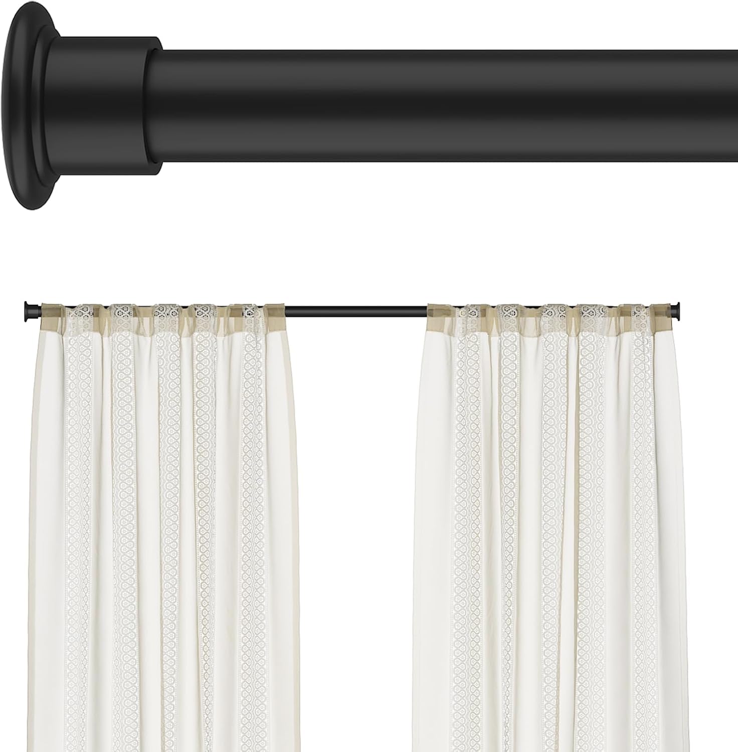 Tension Curtain Rod by EZFurni, 28 to 42 Inch, Adjustable Curtain Rods No Drilling, Heavy Duty tension Rod, Anti-Slip Spring Loaded Curtain Rods for Window, Closet, Door, Black Black 28-42 inch 1Set