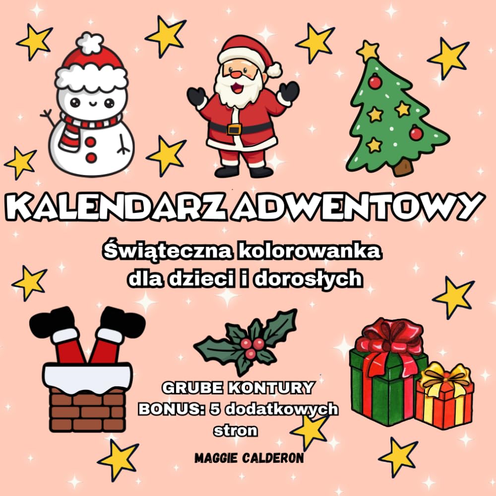 Kalendarz adwentowy: Świąteczna kolorowanka dla dzieci i dorosłych | Grube kontury