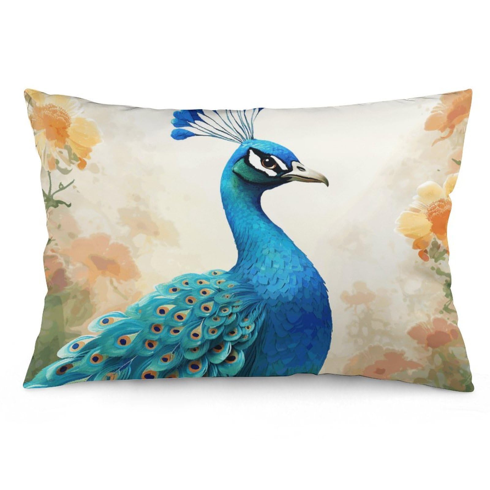 2 Pack Pillow Cases for Hair and Skin, Soft Breathable Pillow Case Covers with Hidden Zipper, Cartoon Blue Peacock Pillowcase 20"x30" Pillow Covers for Sleeping Gift