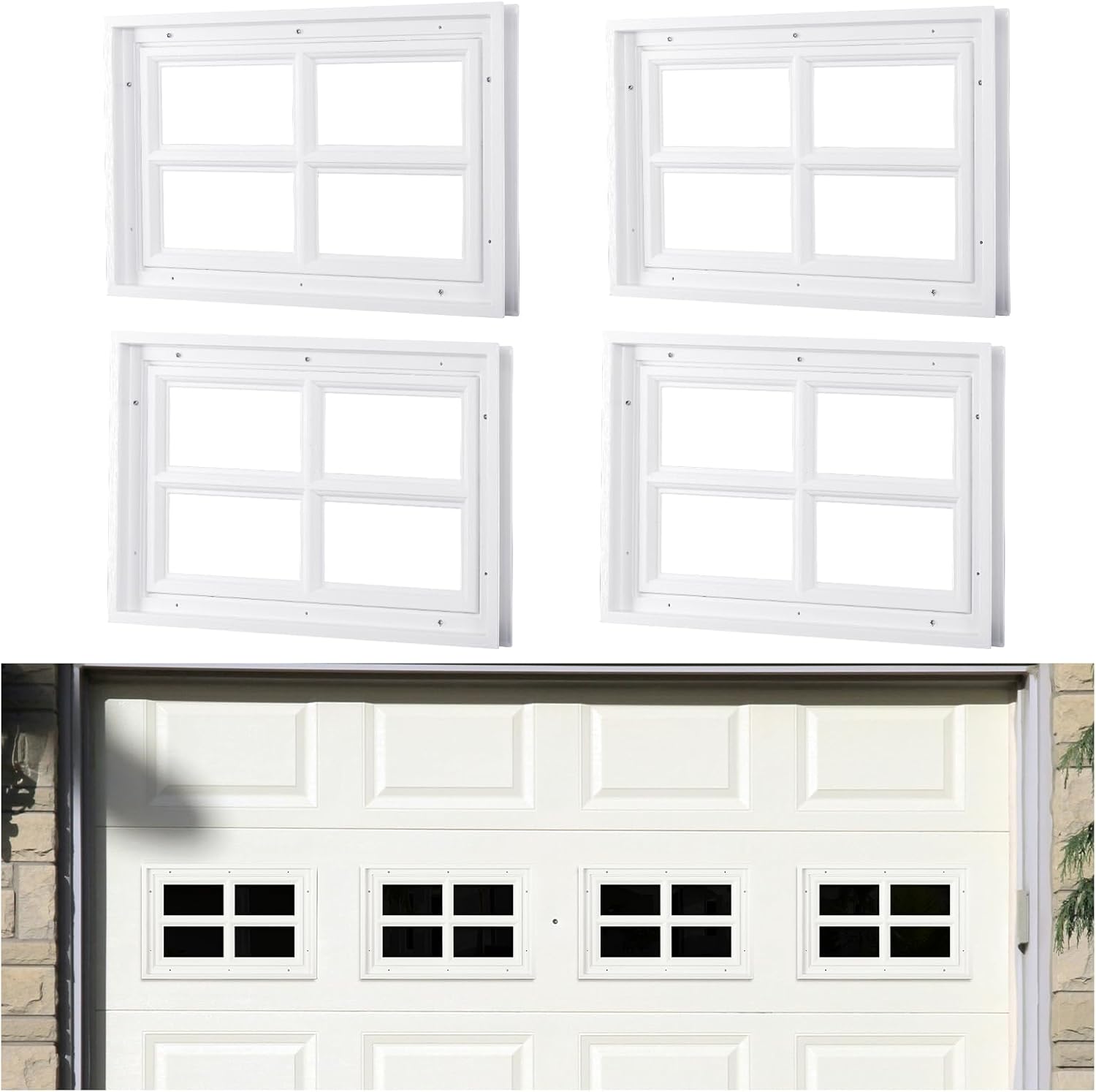 Tandefio 4 Pcs Garage Door Windows Vinyl with UV Resistant Plexy Glass Garage Door Windows Inserts(Style1) Cross1 Design