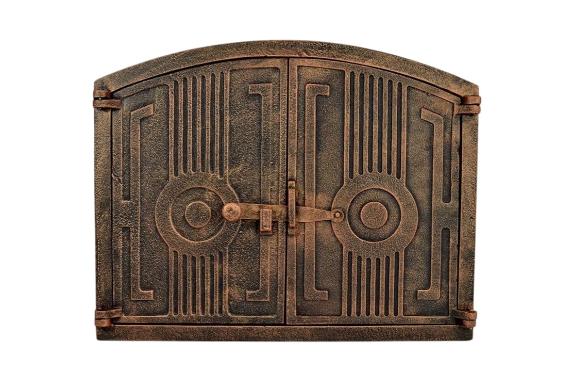 Gusseisen-Doppeltür für Steinofen & Pizzaofen, Halbrunde Ofentür mit Türriegel, Antikes Kupfer 48 x 38 cm