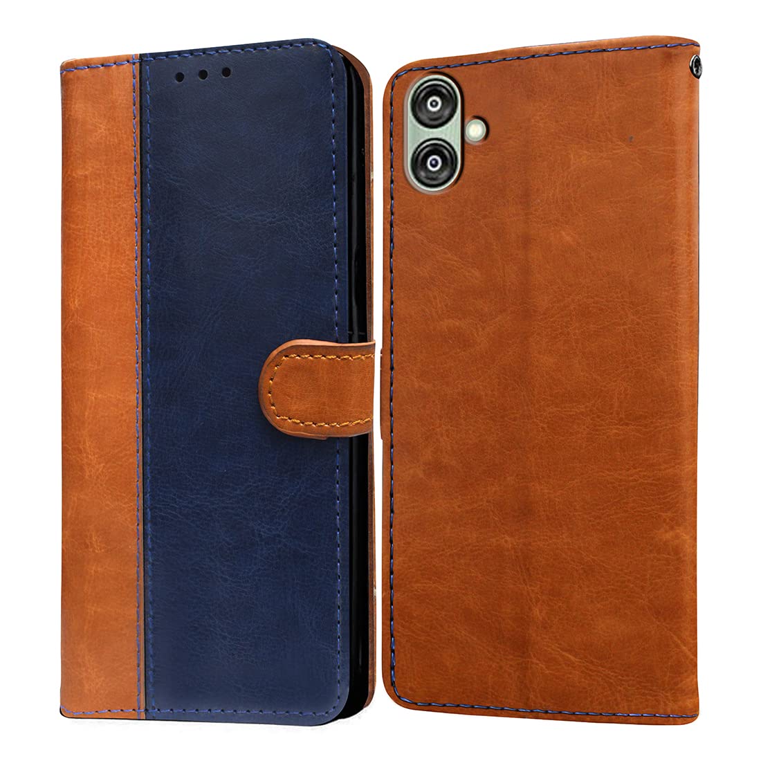 Casotec Flip Cover for Samsung Galaxy F04 4G | Premium Leather Finish | Inbuilt Pockets & Stand | Flip Case for Samsung Galaxy F04 4G (Camel and Blue) (B0BS45K3HT) Amazon Price History, Amazon Price Tracker