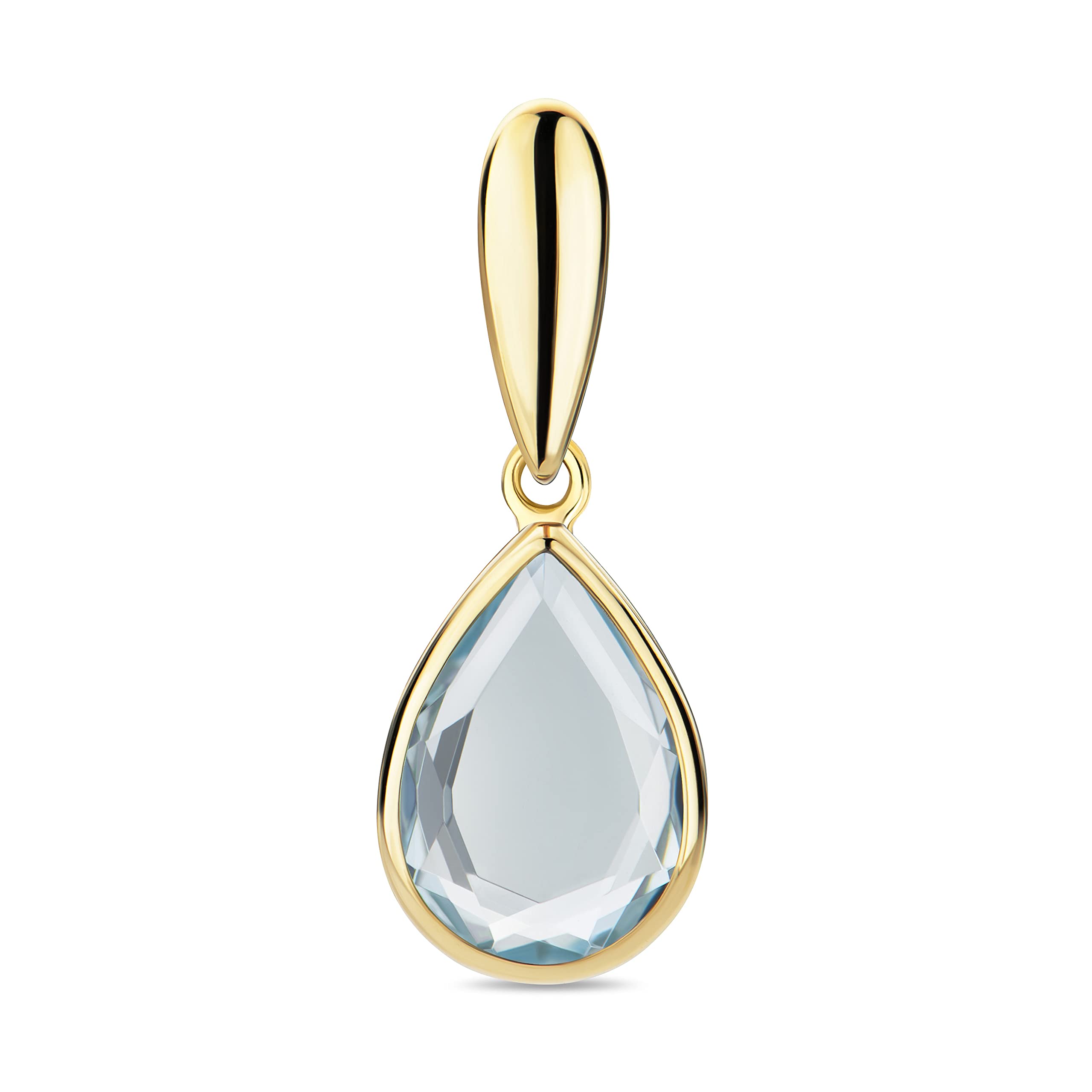 OROVI Schmuck Damen Tropfen Kettenanhänger Gelbgold mit Edelstein/Geburtsstein November blauer Topas Anhänger aus 14 Karat (585) Gold