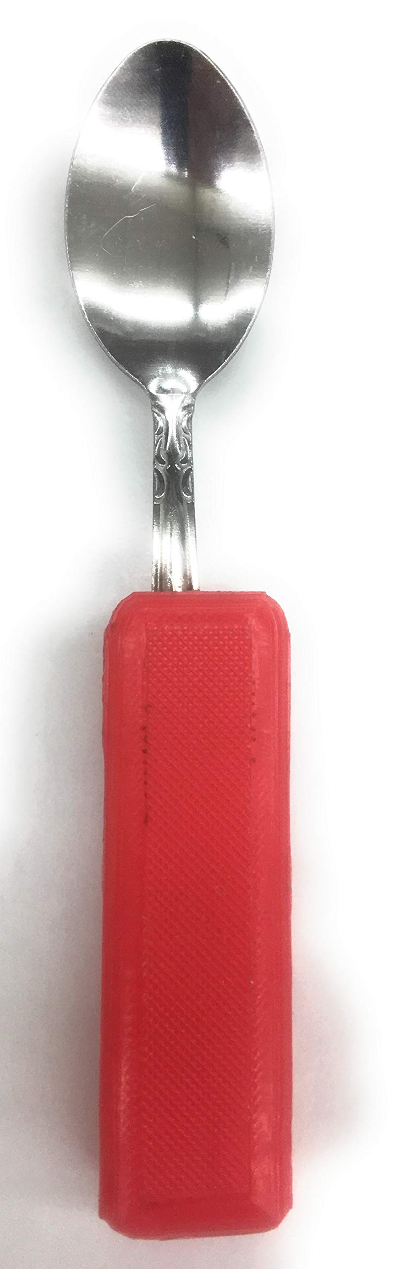 NSF Super Easy Grip Adaptive Utensils Silverware,Red Tea Spoon- Non Slip Square Handles for Physical Impaired