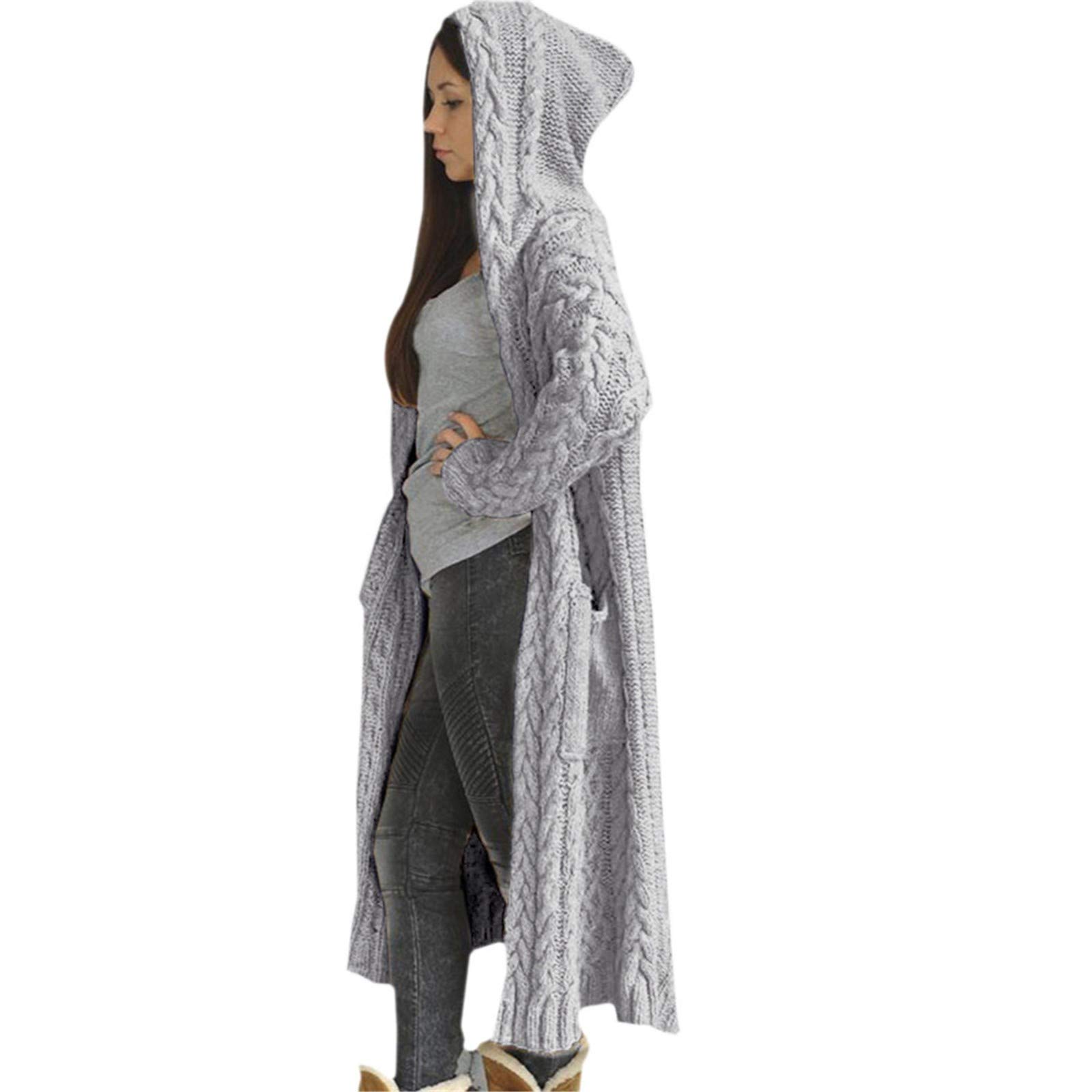 Aniywn Womens Long Cardigan Sweaters Plus Size Cable Knitted Open Front Oversized Hooded Outerwear Sweater Coat with Pocket