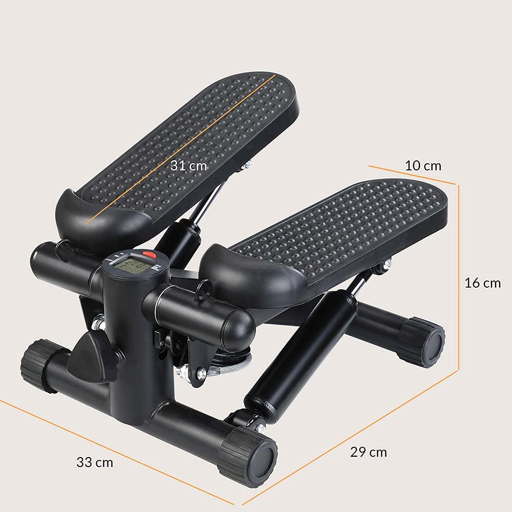 BAKAJI Stepper Allenamento Fitness Cardio Gambe Pancia Fianchi con Display LCD Calorie Tempo e Manubri Elastici Allenamneto Braccia Spalle Struttura in Acciaio Inox Pedali Antiscivolo
