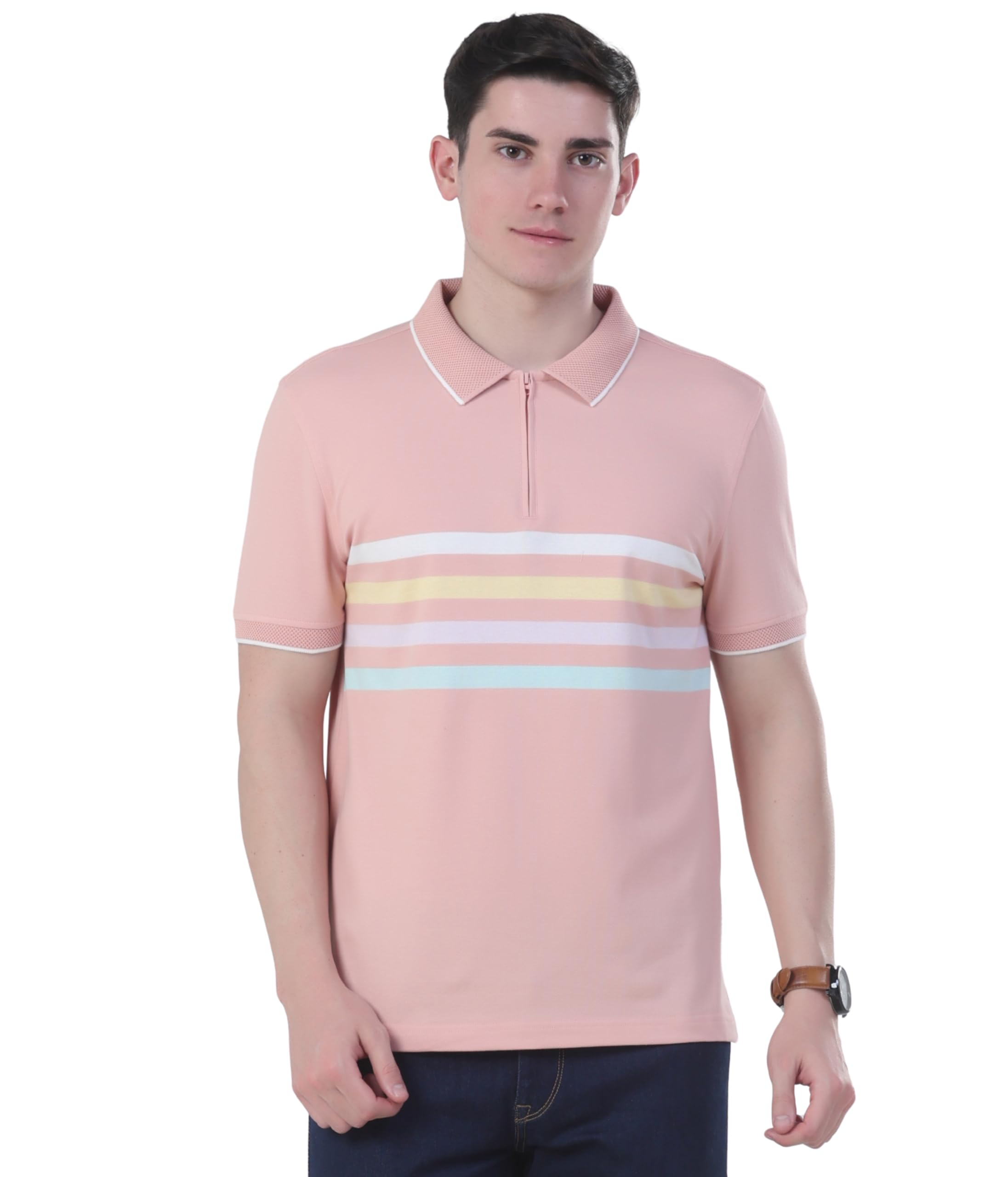 turms Men's Anti Stain Anti Odor Water Repellent Collared Neck Striped Zipper Polo T-Shirt | Half Sleeves Tailored Fit Breathable Cotton Rich | Sports Casual wear | Available in Plus Sizes-picture-24