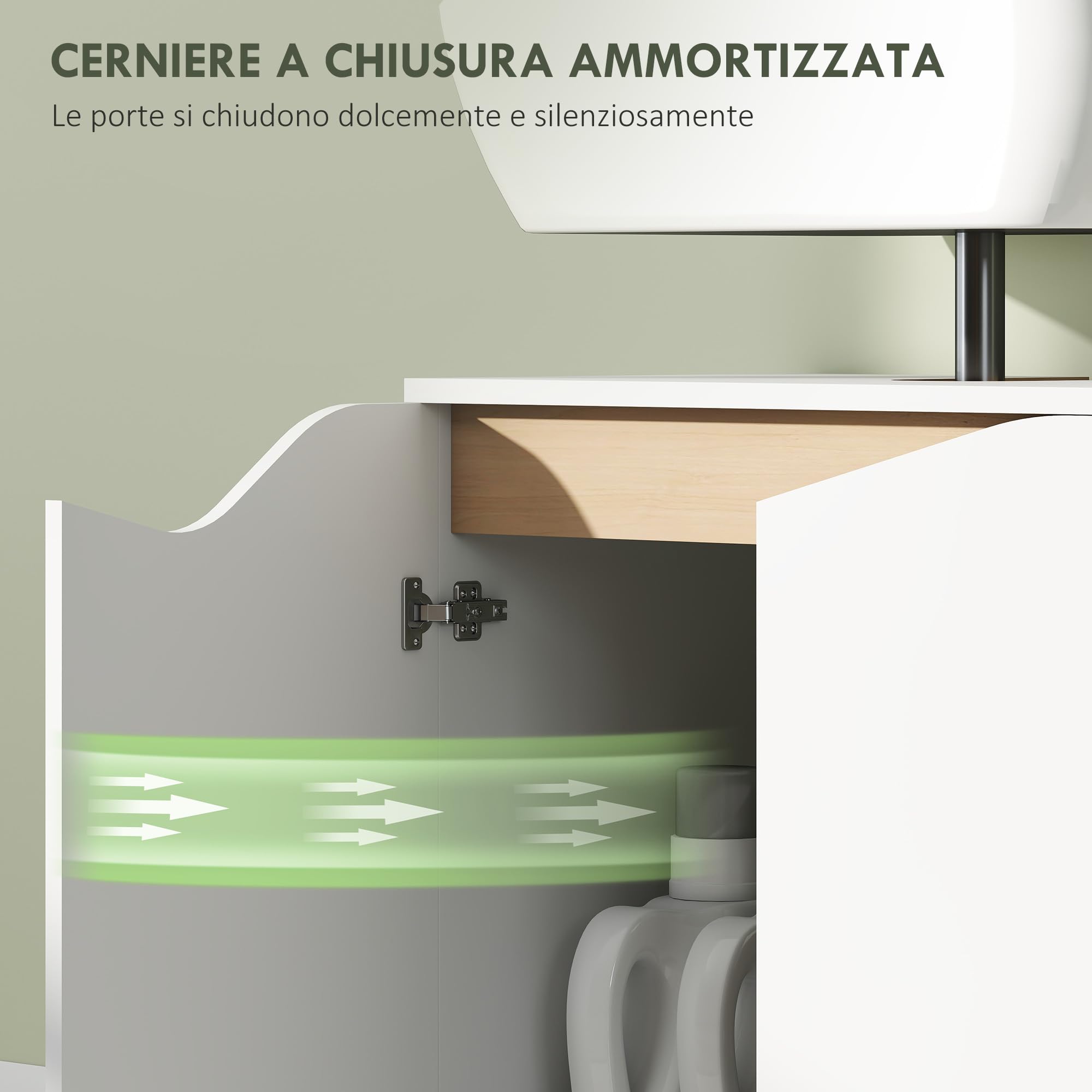 HOMCOM Mobile Sottolavabo per Bagno con Armadietto a 2 Ante Ammortizzate, Mobiletto Sottolavabo con Intaglio a U, Salvaspazio, Adatto a Lavabi senza Colonna, 60x35x57.9 cm, Bianco