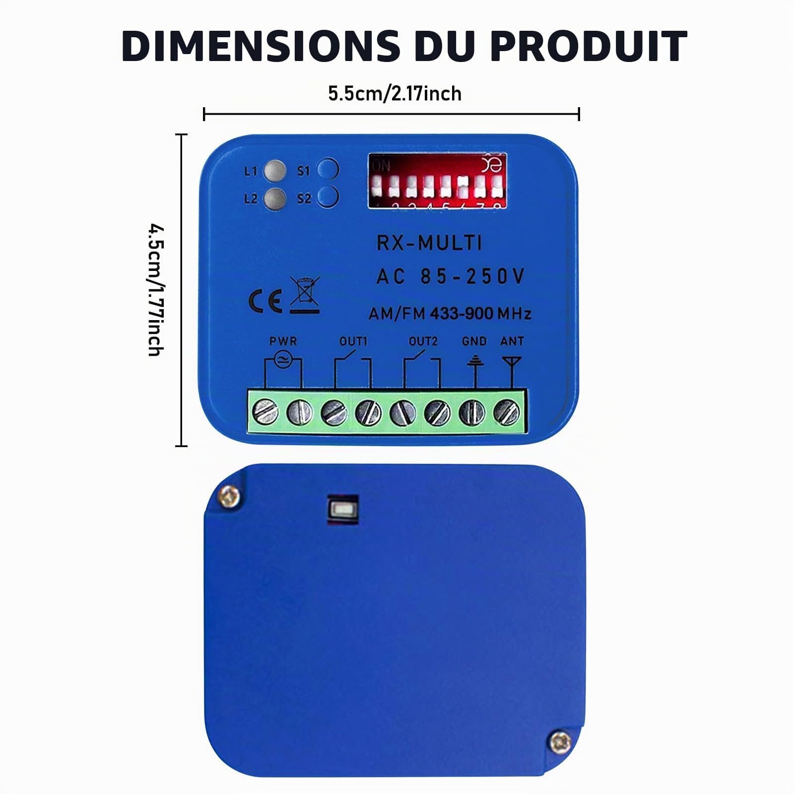 GOMETY Récepteur universel de porte de garage 85-250 V, fréquence 433-900 MHz, module relais de porte de garage, récepteur universel pour 45 télécommandes de porte de garage, connecteur WiFi 2,4 GHz