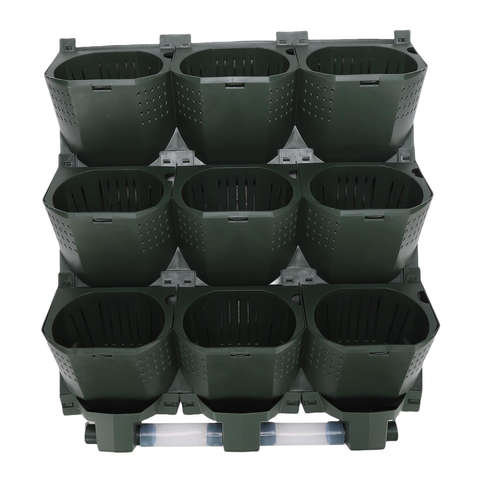 PUSOKEI Pionowe Donice ścienne z 9 Kieszeniami, Wiszący Organizer Roślin, | Wall Mounted Flower Pot Holder, PP Material, Drainage Holes, with Water Collection Trays for Vegetables Balcony Garden
