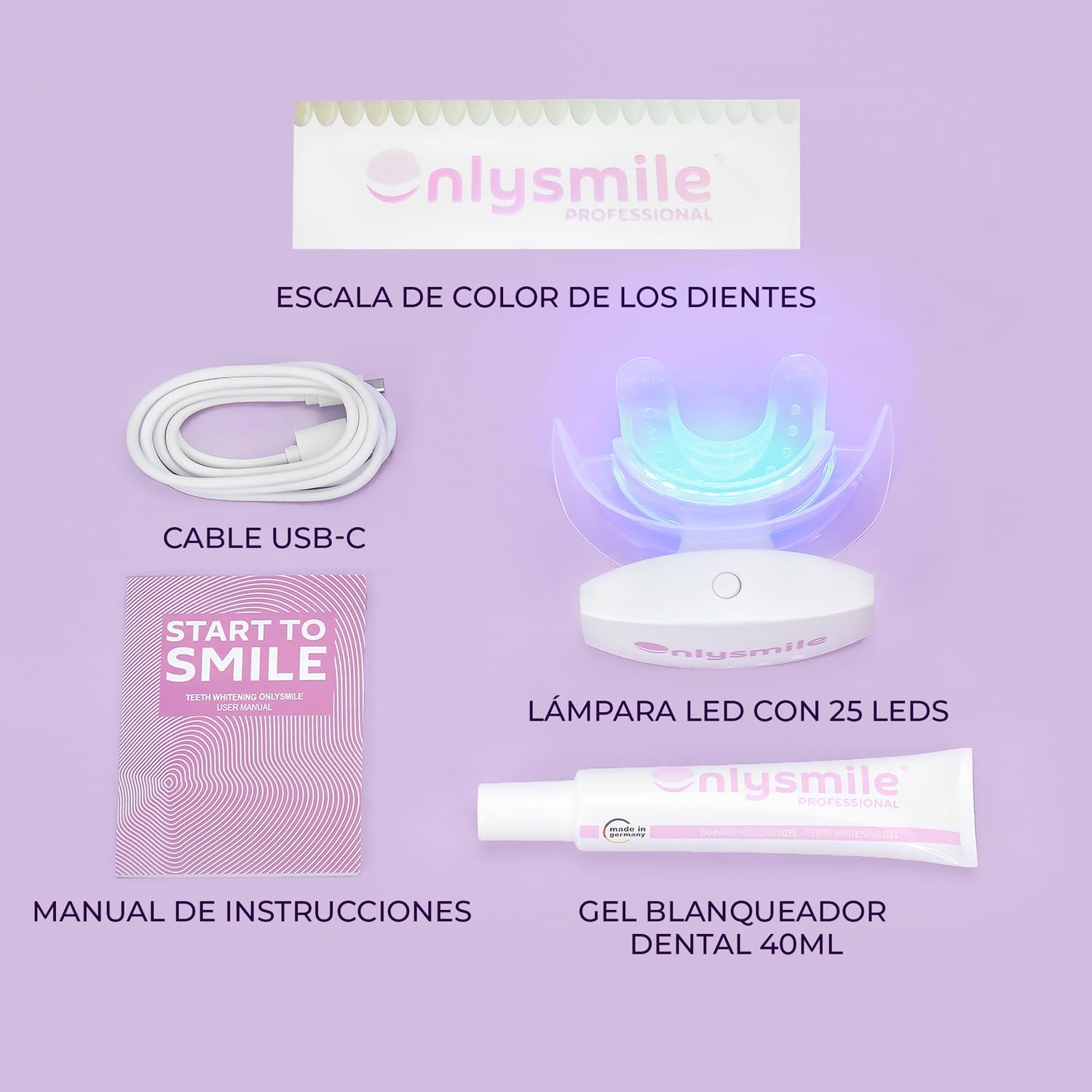 OnlySmile Kit Blanqueador Dental Profesional – Producto Favorito 2024-2025 – Blanqueamiento Dental en Casa con Gel y Luz LED – Dientes Blancos 9 Tonalidades en 5 Días – Teeth Whitening Kit, Vegan