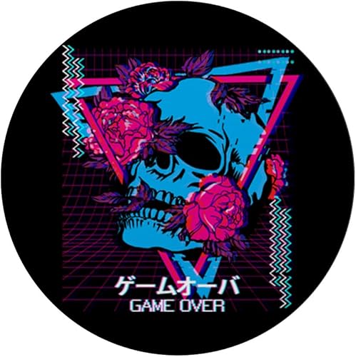 Miniatura 3 de Calavera y rosas Game Over Synthwave Vaporwave estético gótico PopSockets PopGrip intercambiable