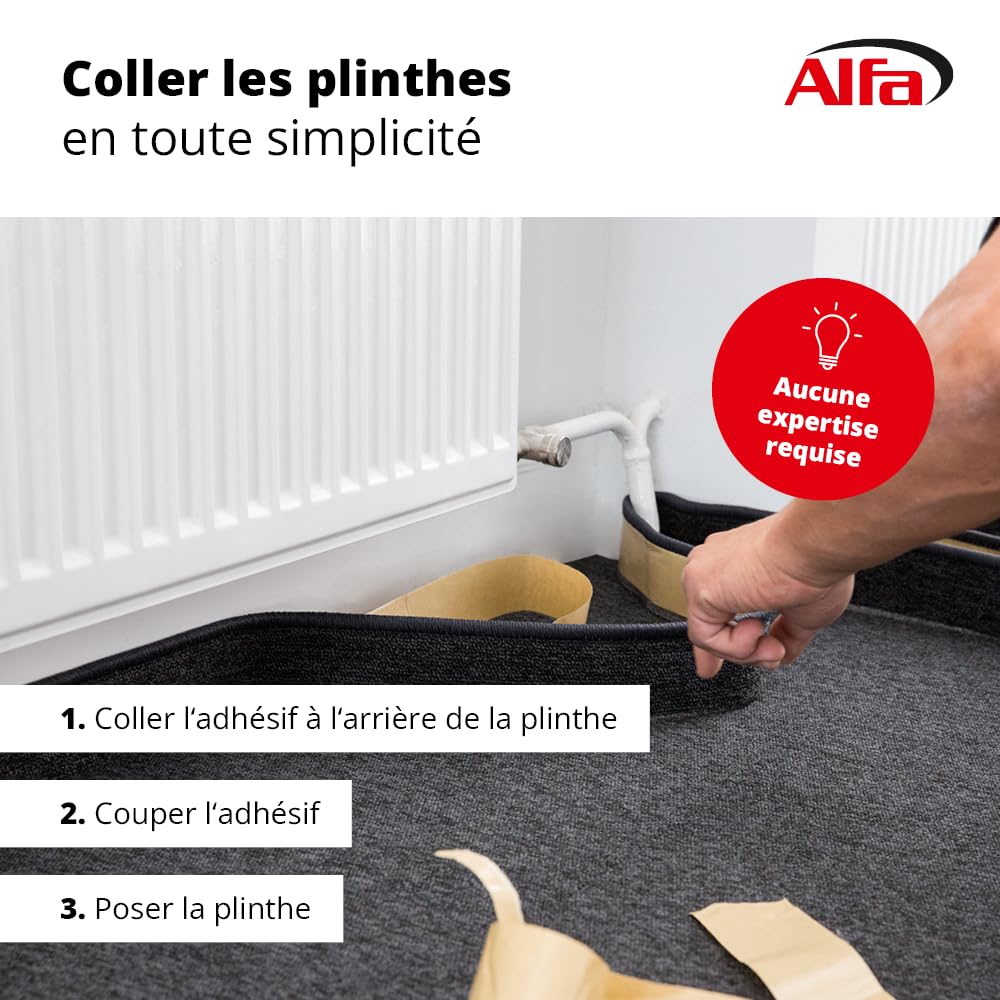Alfa Adhésif double face – Montage de plinthes – 30 mm x 50 m – 5 pièces