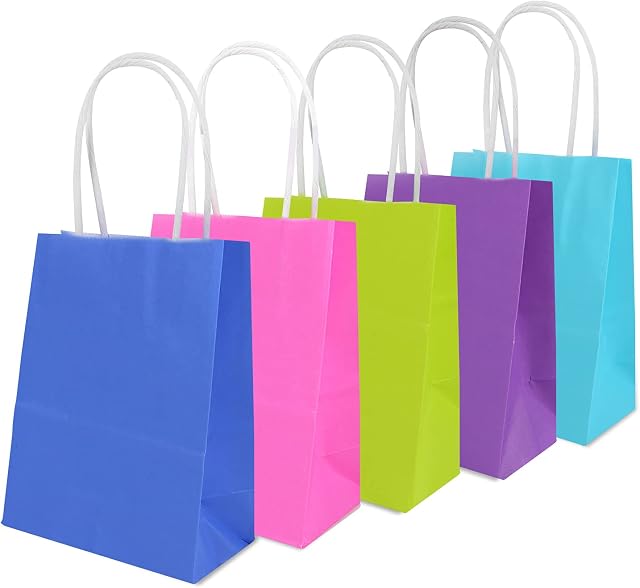 60 pcs Party Bags Mini,Paper Bags With Handles,Small Paper Bags,Paper Party Bags,Small Gift Bags,5 colors(11.5 * 6 * 15cm)