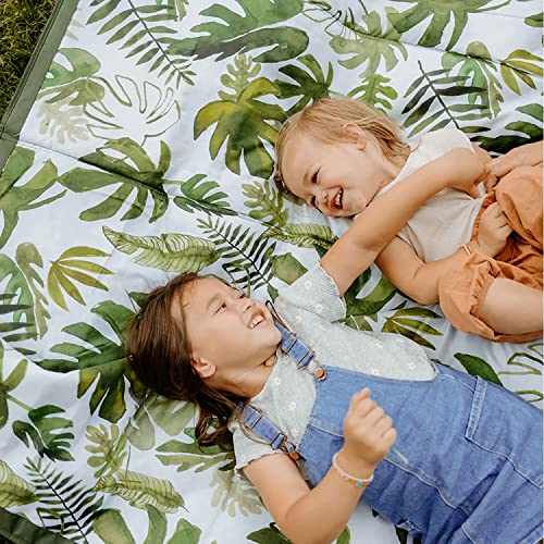 Image of Little Unicorn 5'x7' Outdoor Family Picnic & Beach Blanket | Durable & Water-Resistant Fabric | Compact Fold & Easily Wipes Clean | Zipper Pocket (Tropical Leaf)