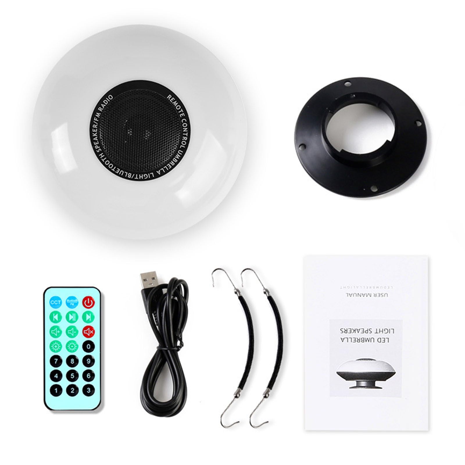 Luci per ombrellone 3 in 1 Altoparlante BT Radio FM LED Luci per ombrellone Ricaricabili Senza Fili con Telecomando 3000K Luce Calda e 6500K Luce Bianca per Tenda da Campeggio Patio