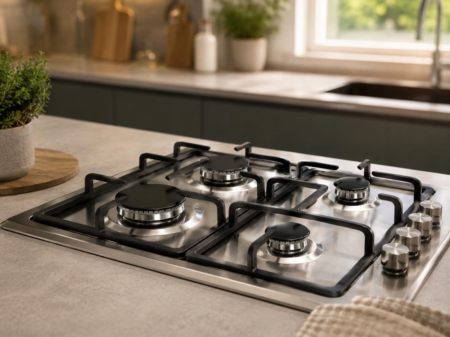 RYELDOM Kit 4 Bruciatori e 4 Piattini per Piano Cottura, Set Fuochi Cucina 1 Grande 2 Medi 1 Piccolo Compatibile con Varie Marche