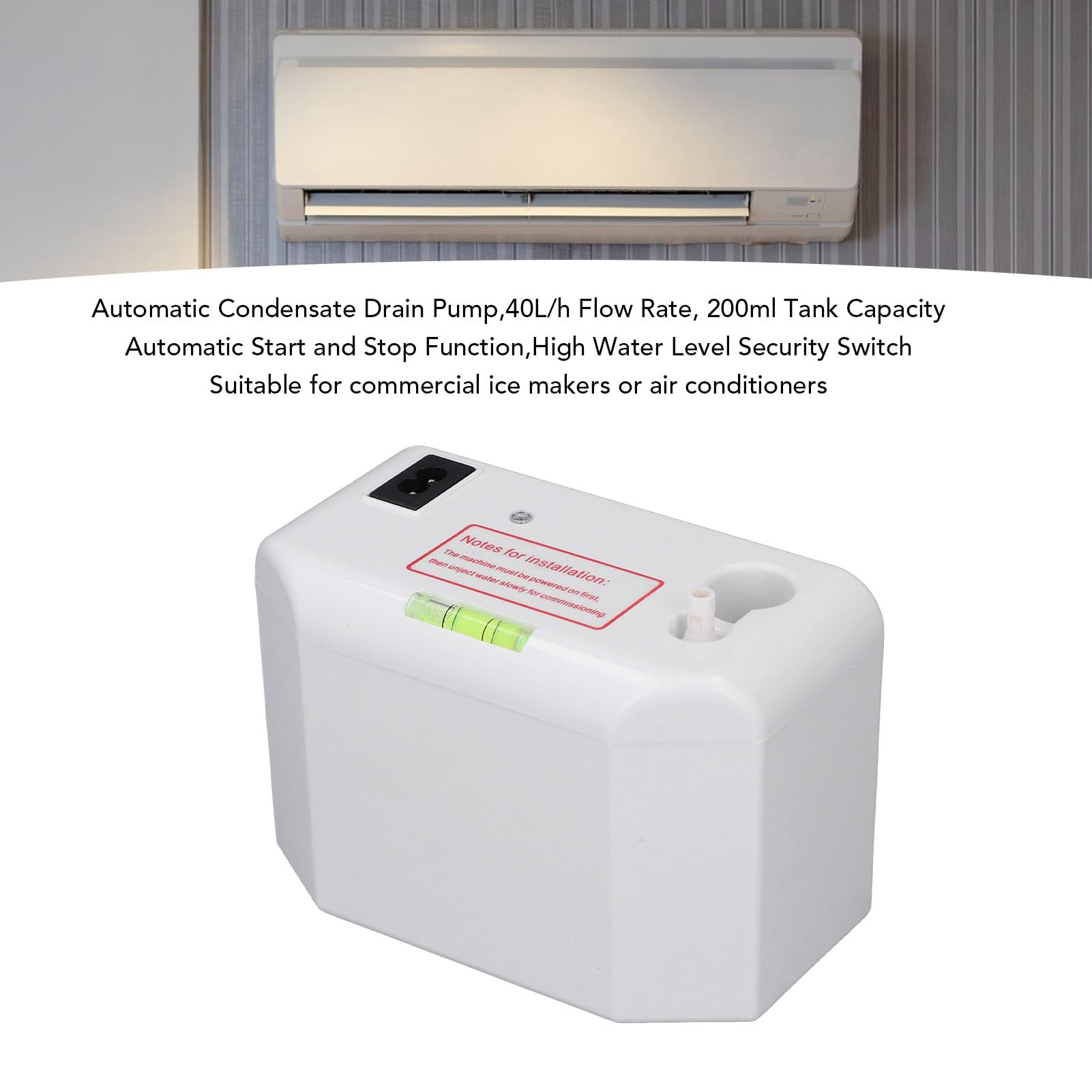 Automatische Kondensatentfernungspumpe, 40 L/h, Leise Ablaufpumpe für Klimaanlage und Eismaschine mit 10 M Hub und 200 Ml Tankkapazität für Effiziente Entwässerung
