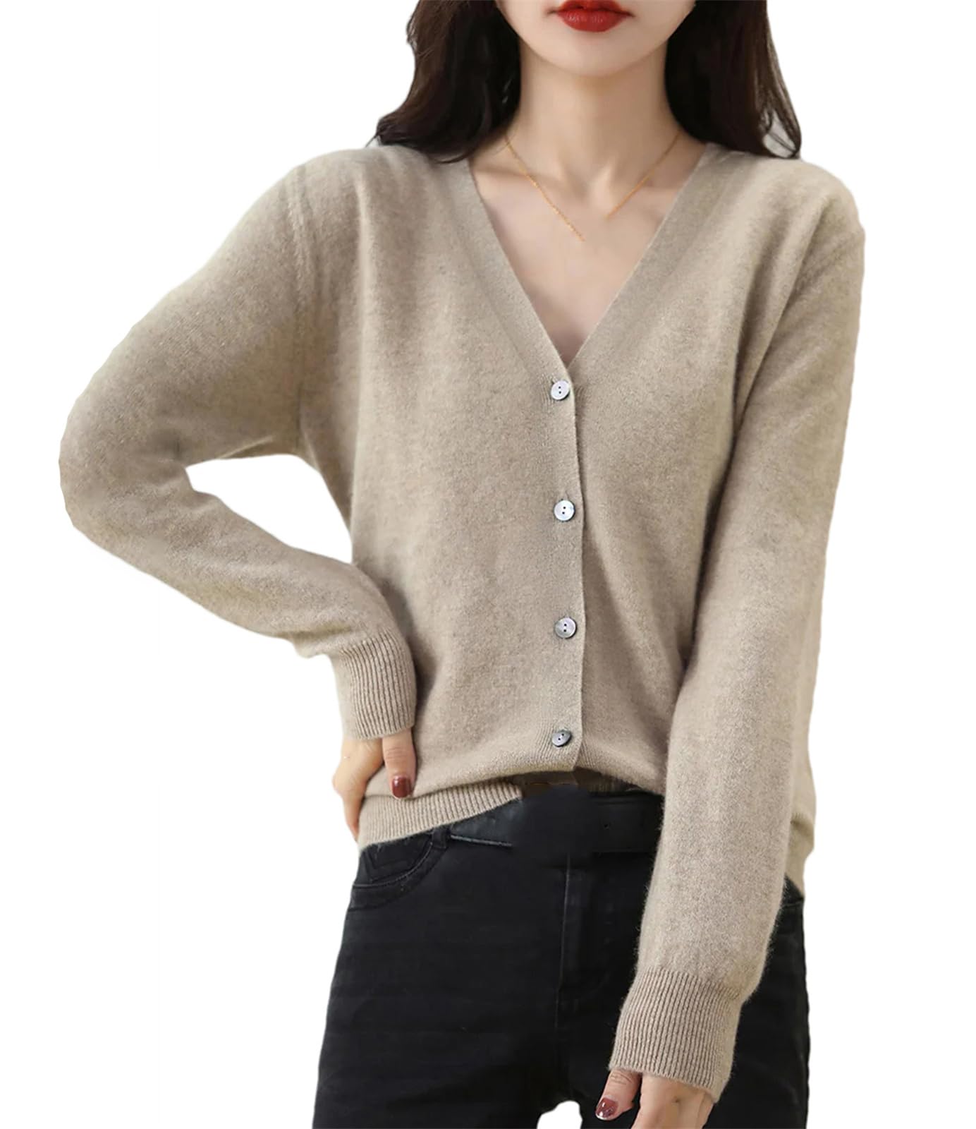 Cárdigan De Punto para Mujer, Chaqueta Larga De Manga Larga, Color Sólido, Moda Holgada, Suéter con Cuello En V Y Botones De Un Solo Pecho para Invierno