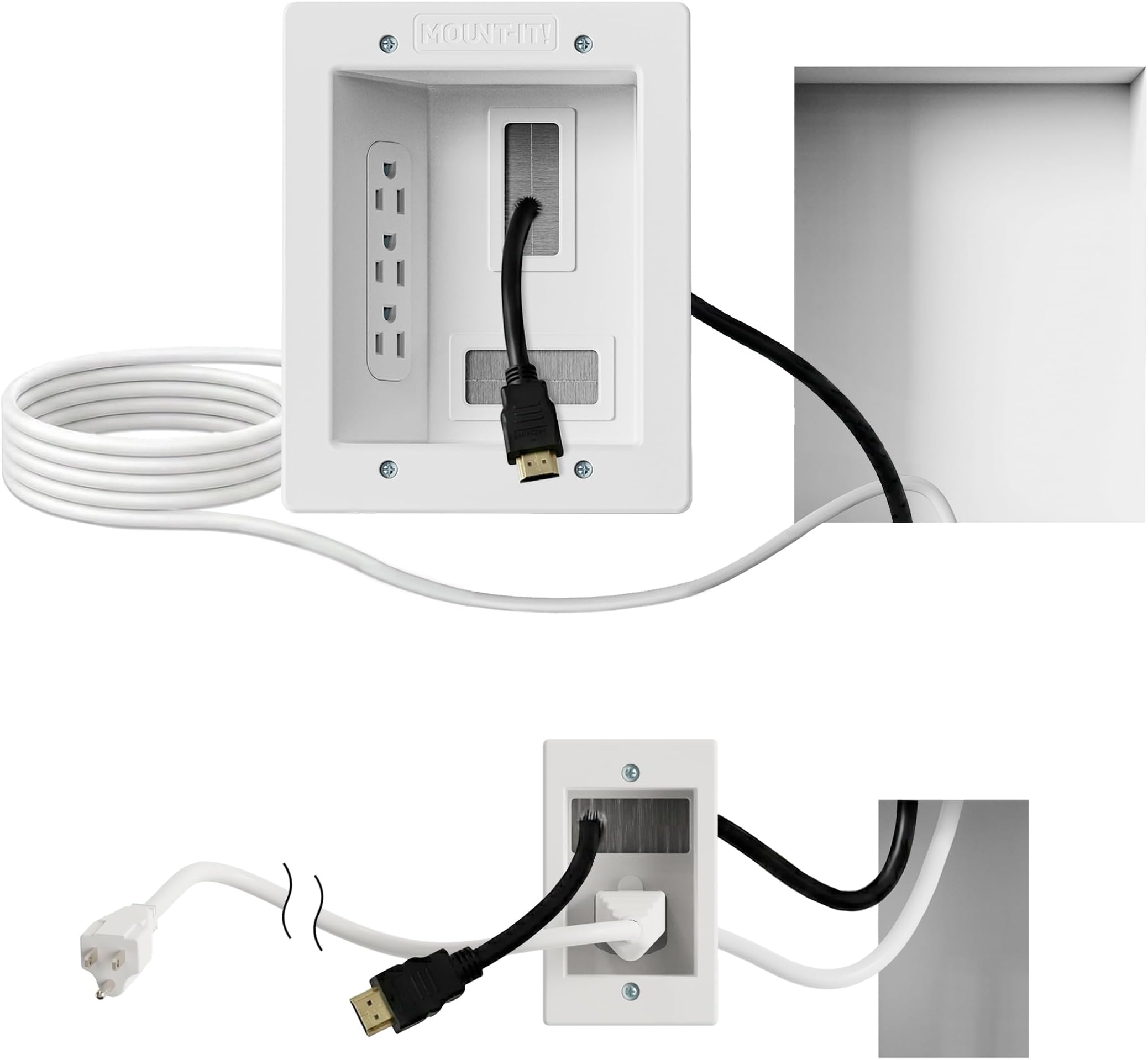 Mount-It! In-Wall TV Cable Management Kit with Power – Triple Outlet, Male Wall Plug and 5ft External & 9ft Behind the Wall Cords, Hand Saw – Easy, Safe Cable Management for TV and Home Theater Setups
