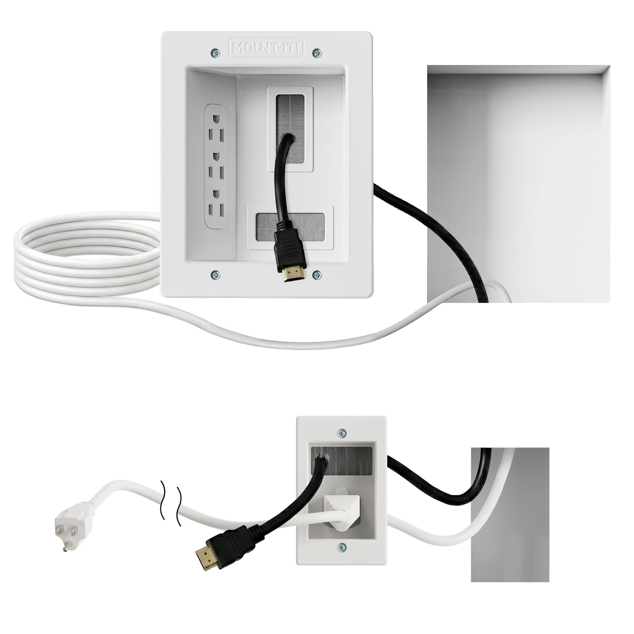 Mount-It! In-Wall TV Cable Management Kit with Power – Triple Outlet, Male Wall Plug and 5ft External &amp; 9ft Behind the Wall Cords, Hand Saw – Easy, Safe Cable Management for TV and Home Theater Setups