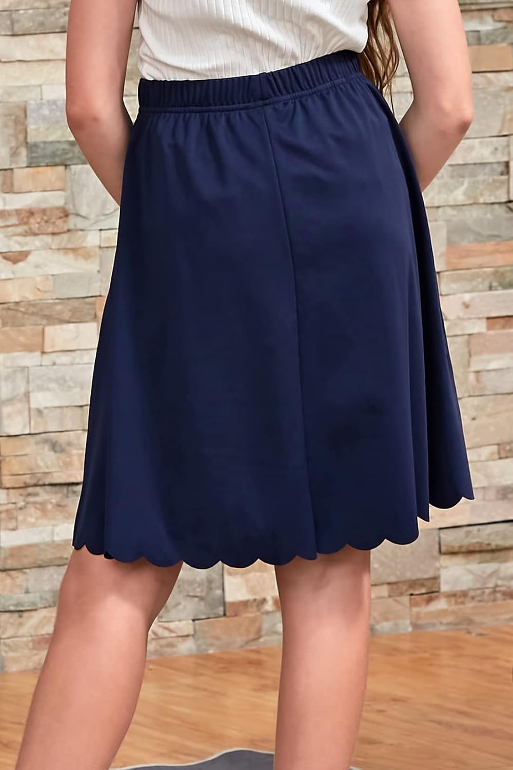 GORLYA Girls Scallop Hem Bow A-Line Skirt Pockets 6-14Y | Side tie belt accent, elastic waist with pockets, flowy A-line flare, ideal for school, parties, and casual wear.