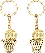 SUNNYCLUE 1 Box with 2 Basketball Hoop Keychains, Sports Ball Keychains, Gold Metal Keychain, Fashion Pendants for Basketball Team Fans Keychain Party Gifts