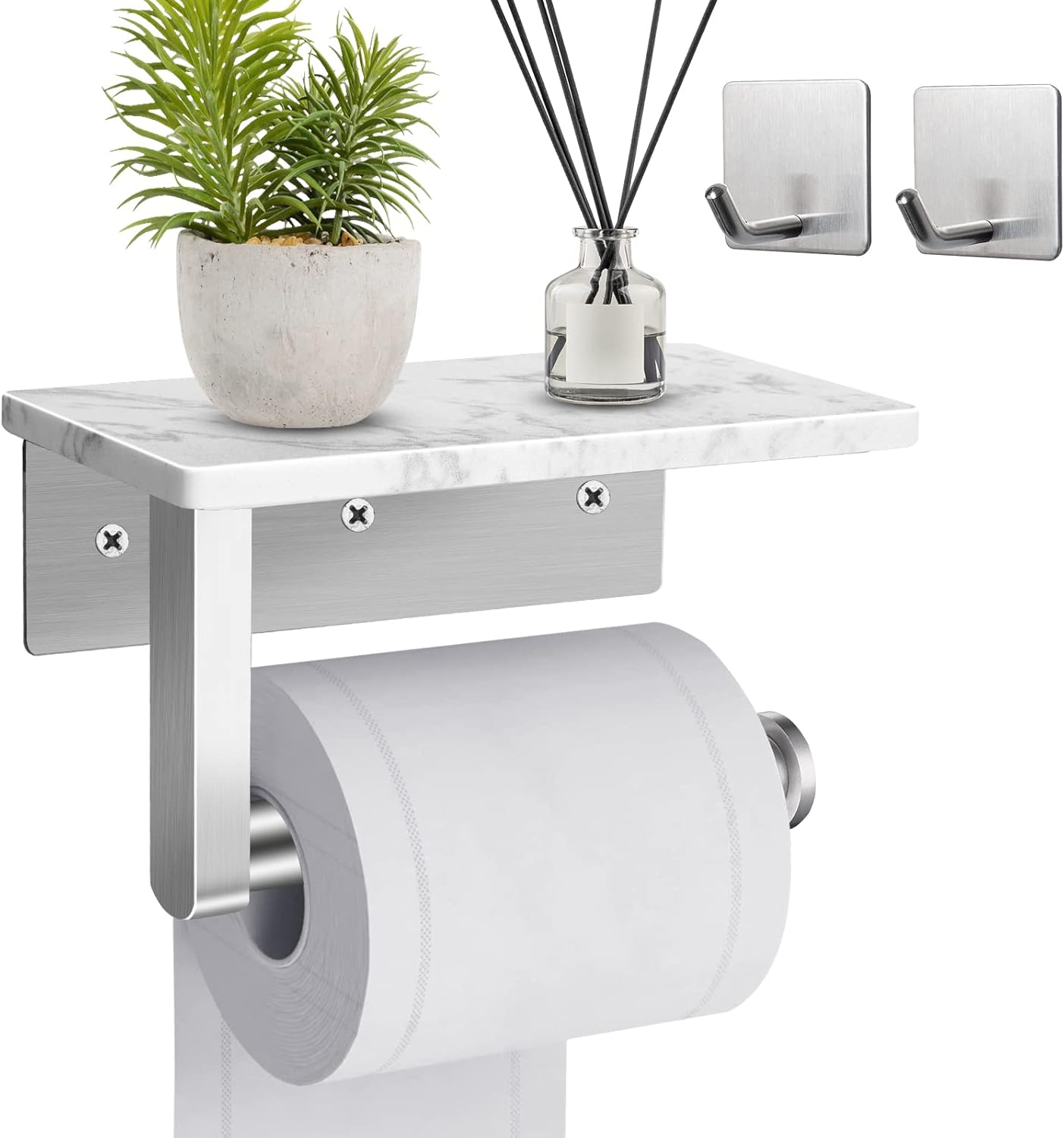 Hronta Toilet Paper Holder with Marble Shelf, SUS304