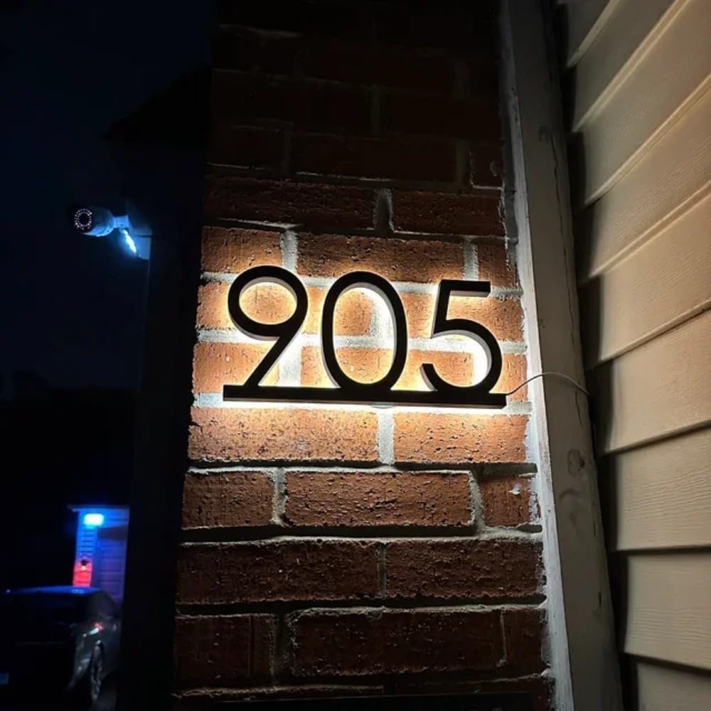 Números de casa LED personalizados, placa de dirección iluminada, retroiluminación metálica, placa metálica con retroiluminación (2 dígitos, 20 cm)