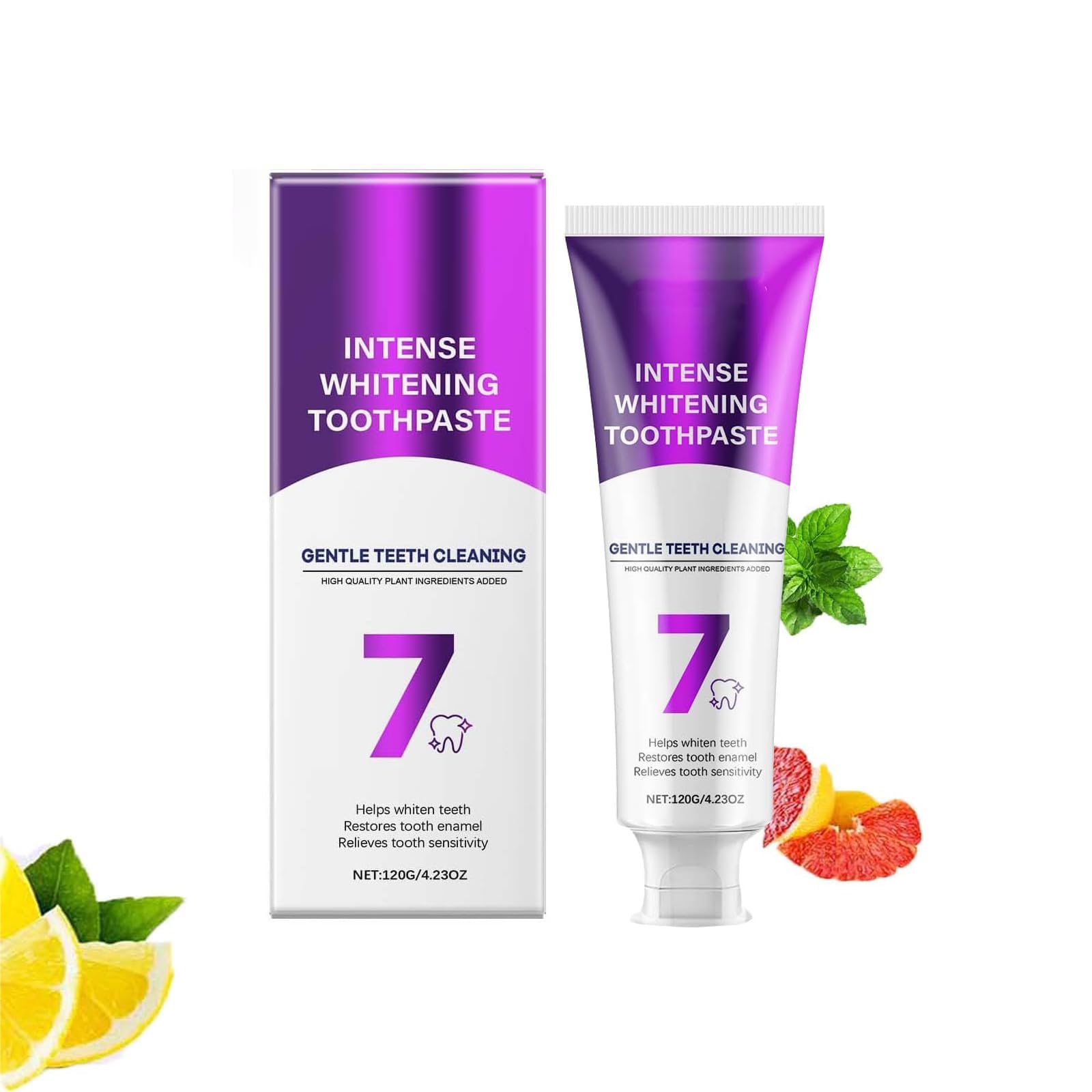 Dentifricio Sbiancante Intensivo 7-Pro, Formula Viola Potenziata con 7 Probiotici, Riparazione dello Smalto e Alito Fresco, per la Rimozione Profonda delle Macchie
