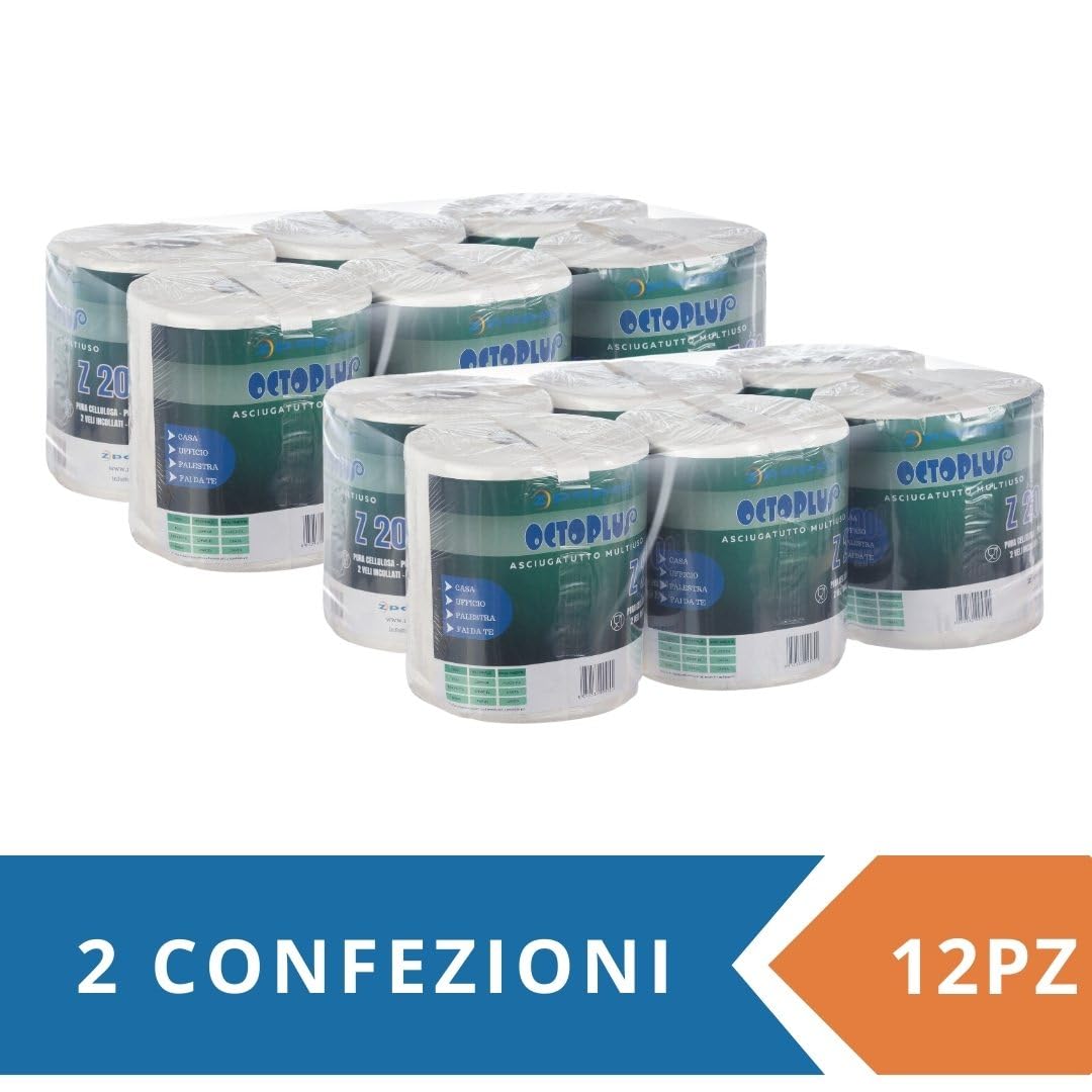 ZPAPER 𝗡𝗢𝗩𝗜𝗧𝗔' - 12 Rotoli Asciugatutto - Rotoloni Asciugatutto. Pura Cellulosa, 2 Veli. Bobine carta asciugatutto