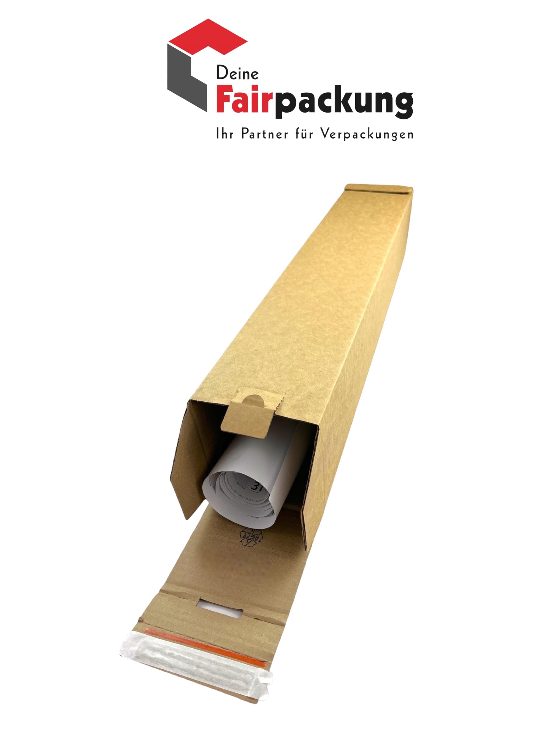Versandhülsen Verpackungsrohr Faltkarton Versandkarton aus starker Wellpappe , Versandrolle , 870x105x105 mm , Versandrohr , Versandhülsen eckig, Versandrolle (60)
