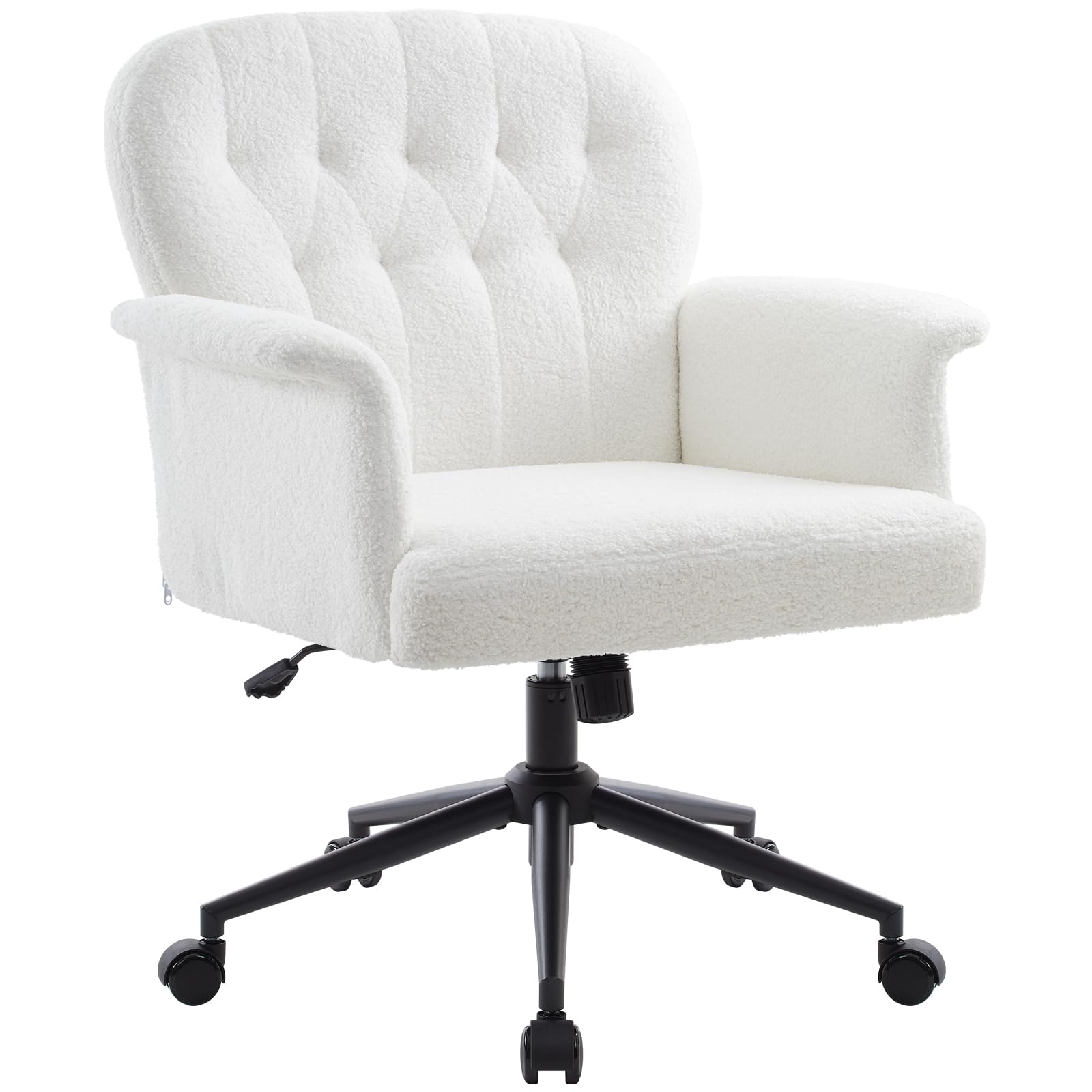 IWMH Schreibtischstuhl, Teddyfell Drehstuhl mit Rollen und Armlehnen, Moderner Höhenverstellbar Homeoffice Stuhl mit Breiter Sitzfläche, Schminkstuhl für Schlafzimmer,Wohnzimmer