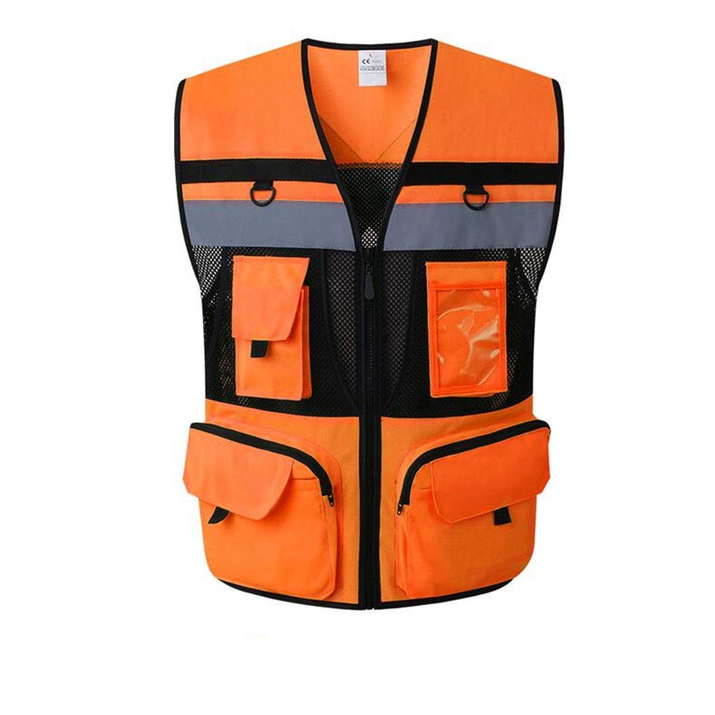 Gilet de sécurité réfléchissant avec Poches Multipoches de sécurité réfléchissante pour Gilet de sécurité pour Entrepreneur, Gilet Orange/Jaune,Orange,M