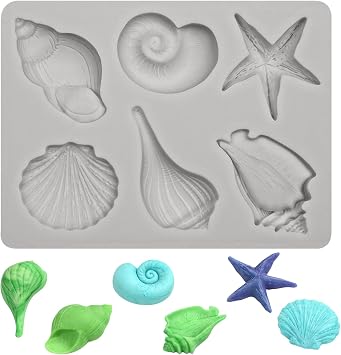 Marine Theme Cake Fondant Silicone Mold Seashell Conch Starfish Baking Molds for DIY Cake Decoration Chocolate Candy Polymer Clay Crafting Projects
