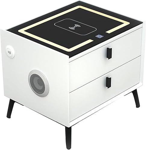 Smart Nightstands with Wireless Charging Station, USB Port, Modern Nightstands with 3 Color LED Lights and Speaker, Wooden End Side Table for