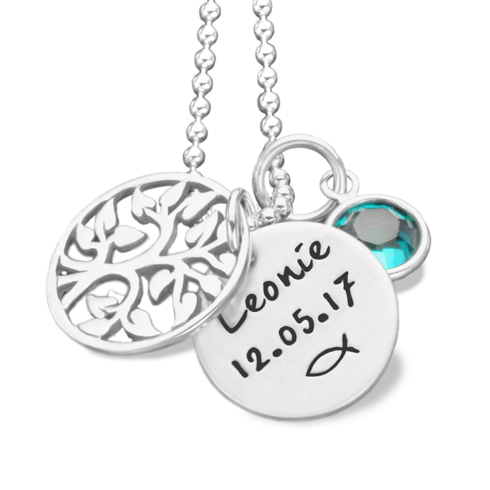 Geschenk Taufe Mädchen Patenkind Taufkette MEINE TAUFE LEBENSBAUM 925 Silberkette mit Gravur Namenskette Christenfisch