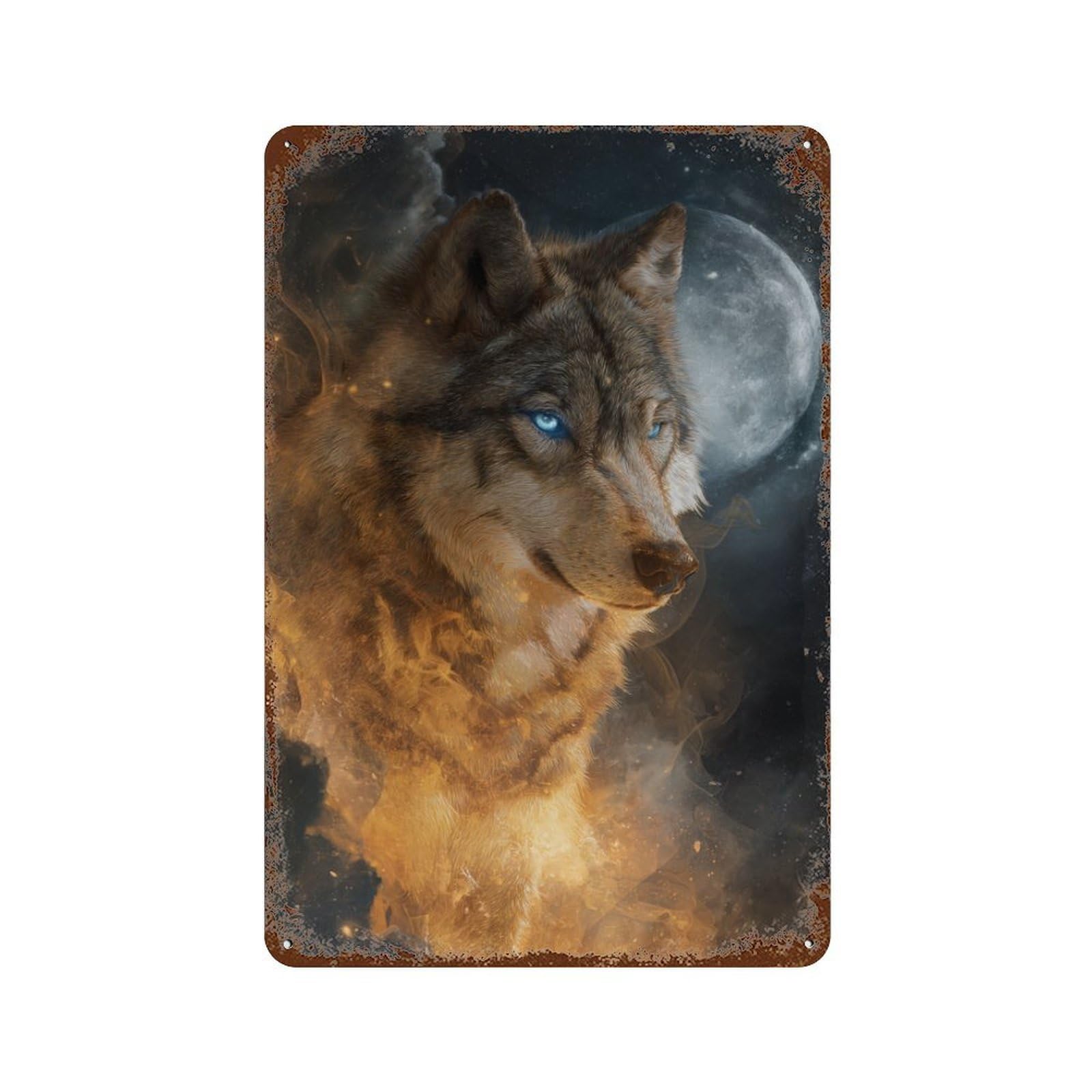 Wolf Moon Fantasy Art Print Vintage Metal Tin Sign 11.8"x7.9", Ideal for Basement, Hobby Room And Garage Decor
