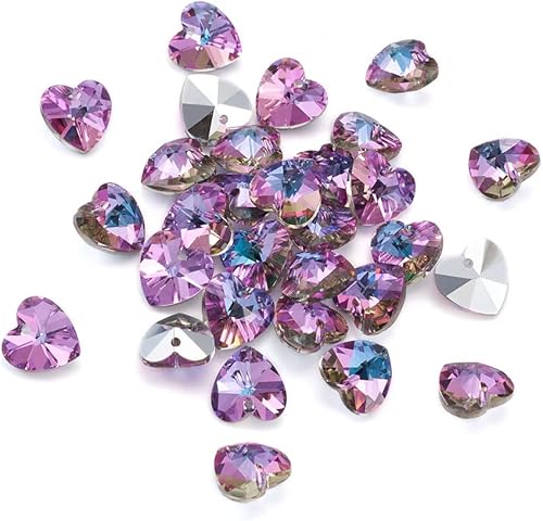 Vista 14 de Cheriswelry 50 dijes colgantes de corazón europeo de aleación de agujero grande, colgantes de vidrio galvanizado arcoíris con fianza para el día