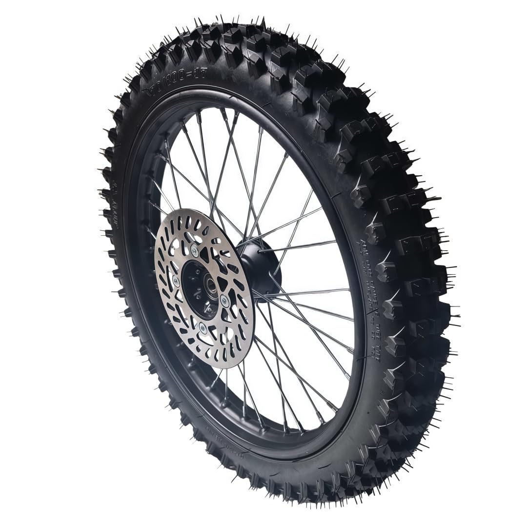 Beeking 70/100-17 Front Wheel Rim Tire Assembly for Dirt Bike 15mm axle front Wheel Rim Tire Fits 50cc-125cc dirt bike TTR SSR CRF Apollo Includes 200mm brake disc.