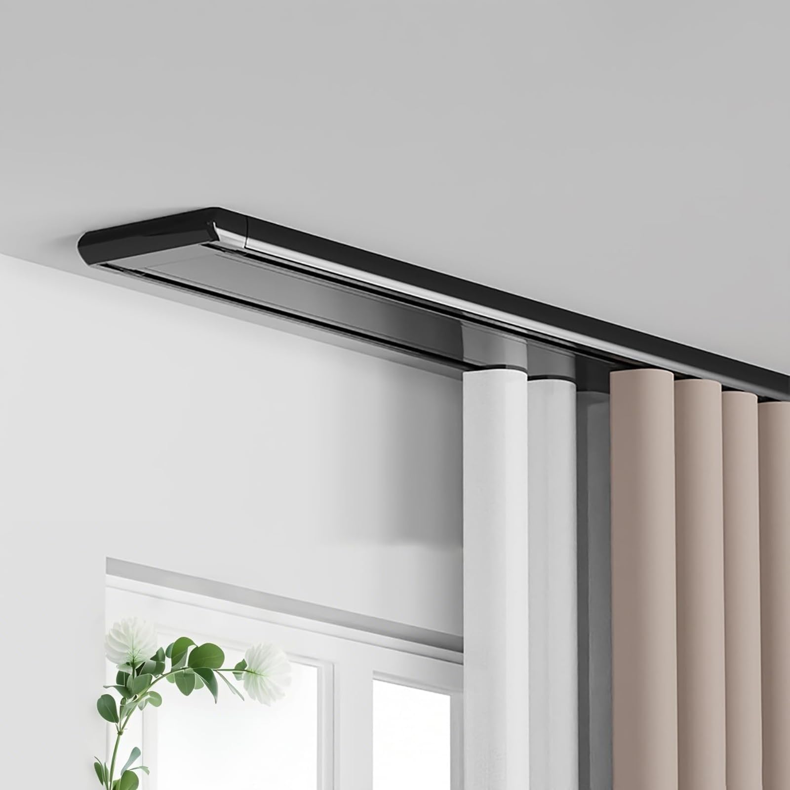 WQPMNYG Silent Heavy Duty Double Curtain Rail Track Adjustable 1-6m Aluminum Window Rod for Living Room Bedroom Hospital - 3.4m (11.2ft) Black Color