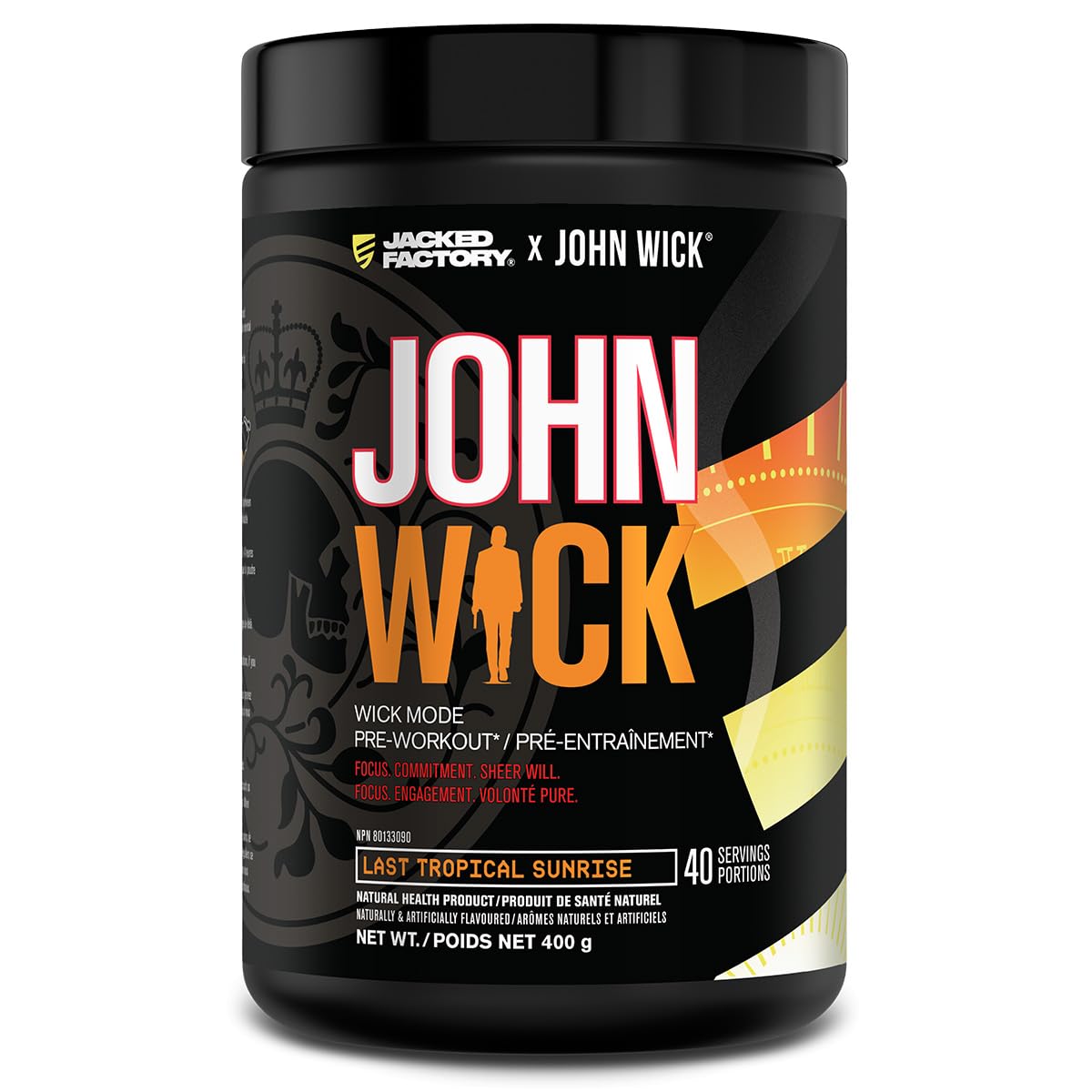 Jacked Factory X John Wick - Wick Mode Pre Workout Powder - Intense Energy, Battle-Ready Focus, Unstoppable Commitment, and Sheer Will - 40 Servings, Last Tropical Sunrise