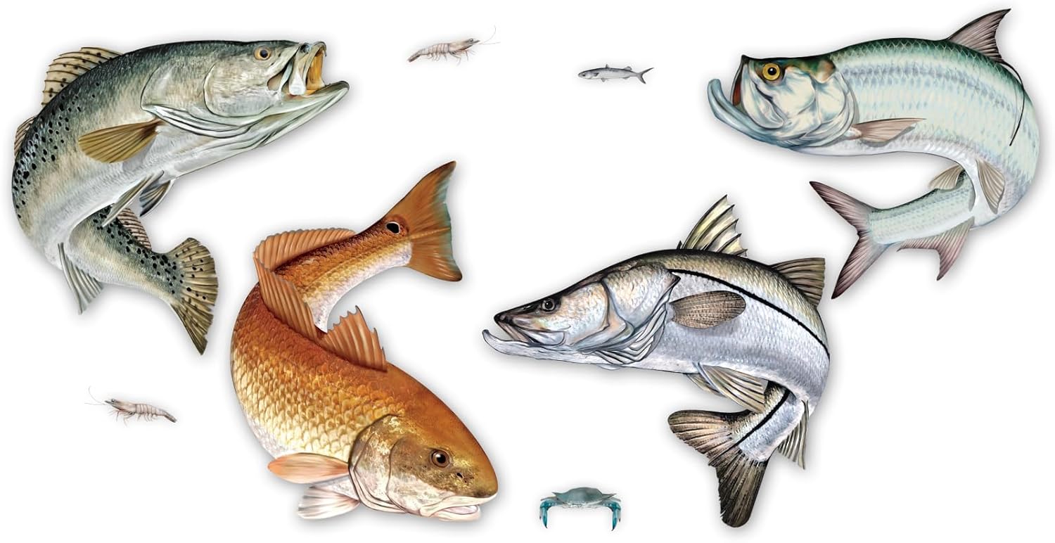 Salty Bones Florida Inshore Super Grand Slam - Tarpon, Speckled Trout, Snook and Redfish - Mega Sticker Collection - Made in The USA