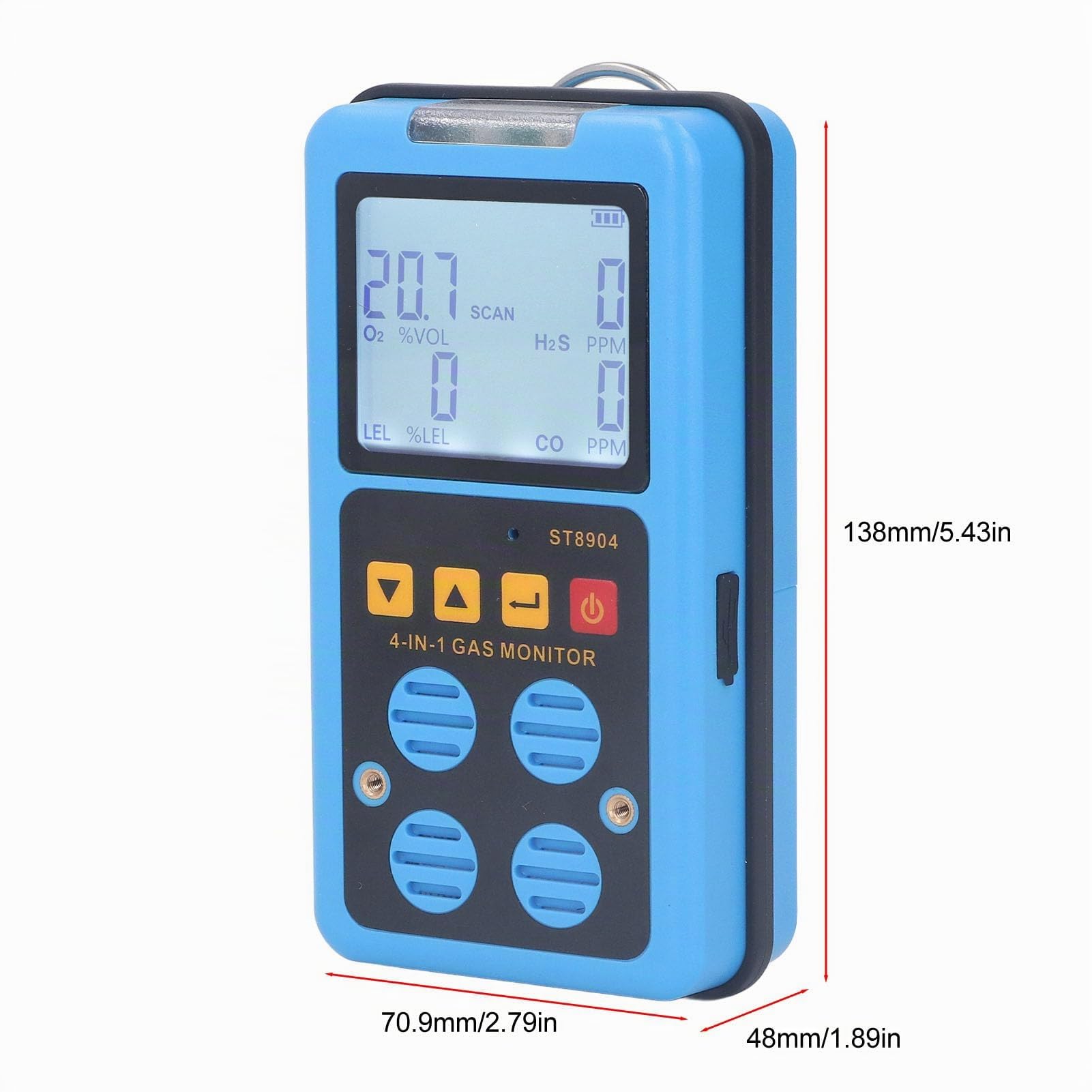 Rilevatore Gas 4 in 1 Portatile, Monitor Multigas CO H2S O2 CH4, Alta Sensibilità con Display Retroilluminato, Allarme Sonoro/Vibrazione/Luce, Ricaricabile USB per Industria e Laboratorio